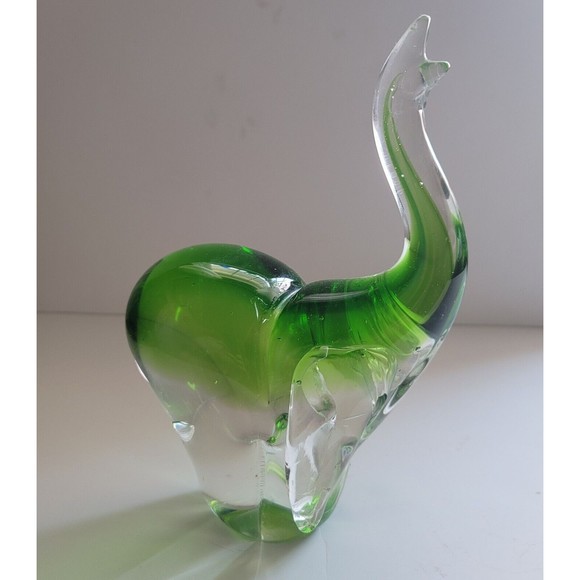 Art Glass Elephant  Vintage Green Murano Style  Figurine Trunk Up heavy 3 Lb 9" - Picture 1 of 11